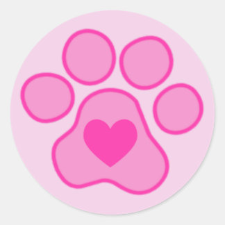 Rond Sticker Coeur Pink Puppy Paws