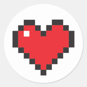 Rond Sticker Coeur Pixel Rouge