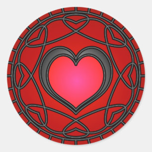 Rond Sticker Coeurs et Flèches Noirs/Rouges