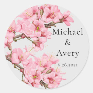 Rond sticker commémoratif en fleurs de cerisier rose pa