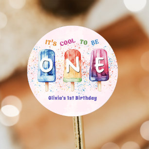 Rond Sticker cool One Pink Popsicle 1er Anniversaire