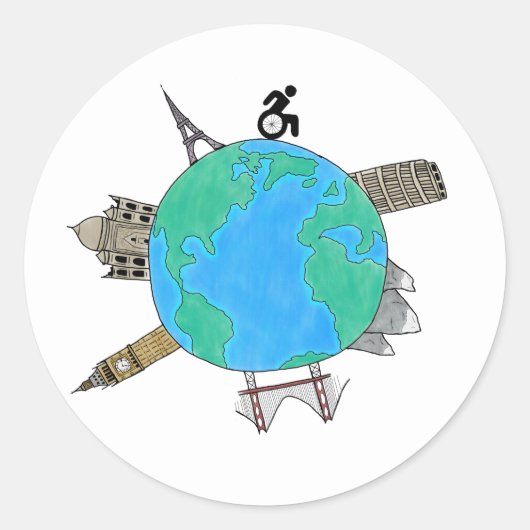 Rond Sticker couleur "Wheelchair Go Places" (Devant)