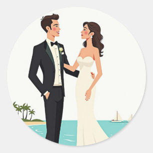 Rond Sticker couple mariage plage