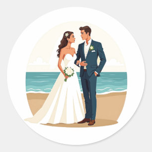 Rond Sticker couple mariage plage