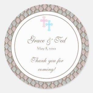 Rond Sticker croix Damas rose et bleu Favoriser