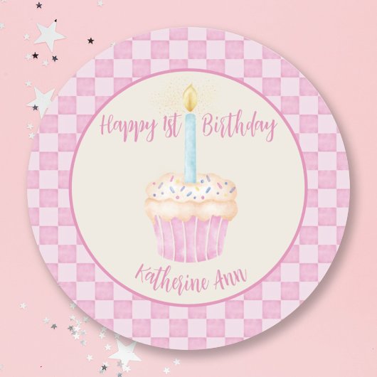 Rond Sticker Cupcake 1er Anniversaire