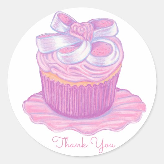 Rond Sticker Cupcake Rose ~ Merci (Devant)