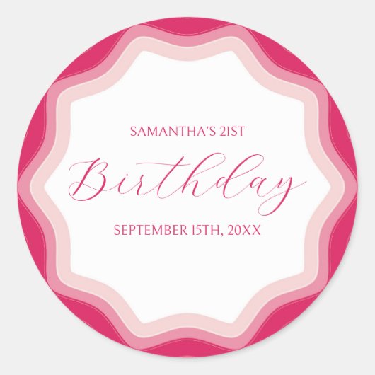 Rond Sticker Curly Wavy Pink 21e Anniversaire (Devant)