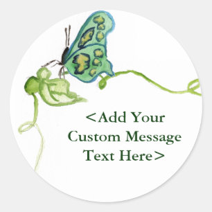Rond Sticker Customisé Papillon vert et Vine verte