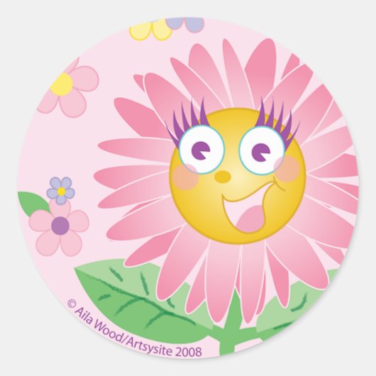 Rond STICKER Cute rose Fleur anthropomorphique rose (Devant)