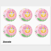 Rond STICKER Cute rose Fleur anthropomorphique rose (Feuille)