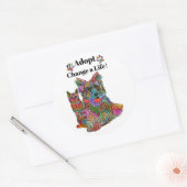 Rond Sticker d'adoption de chats et de chiens mignons e (Enveloppe)