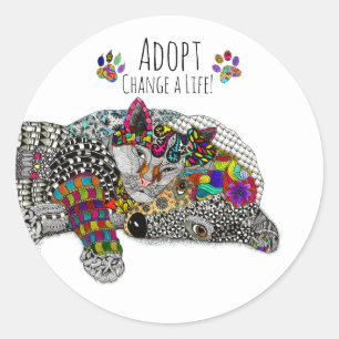 Rond Sticker d'adoption de chats et de chiens mignons e