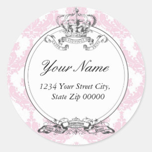Rond Sticker d'adresse de la Couronne Damask<Peach>