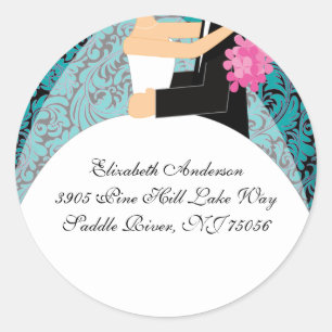 Rond Sticker d'adresse de mariée et de chambre Damask T