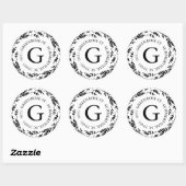 Rond Sticker d'adresse de monogramme de couronne rustiq (Feuille)