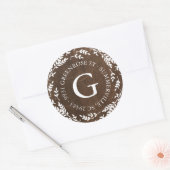 Rond Sticker d'adresse de monogramme de couronne rustiq (Enveloppe)