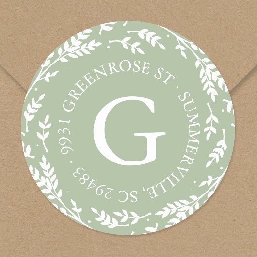 Rond Sticker d'adresse de monogramme de couronne rustiq