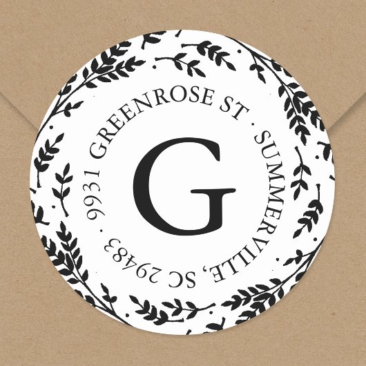 Rond Sticker d'adresse de monogramme de couronne rustiq