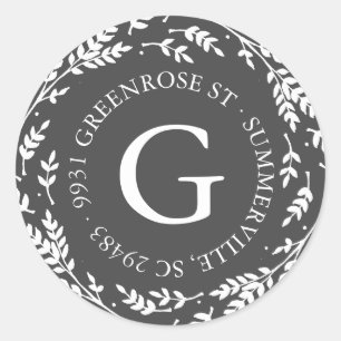 Rond Sticker d'adresse de monogramme de couronne rustiq