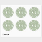 Rond Sticker d'adresse de monogramme de couronne rustiq (Feuille)