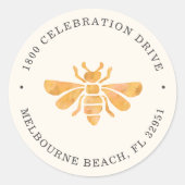 Rond Sticker d'adresse de retour d'aquarelle d'abeille (Devant)