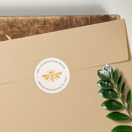 Rond Sticker d'adresse de retour d'aquarelle d'abeille