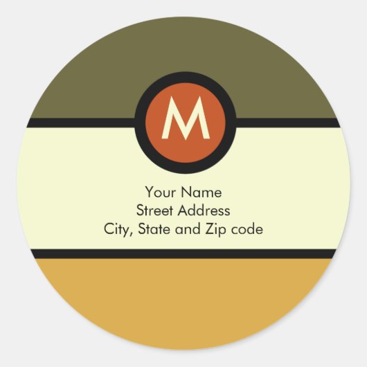 Rond Sticker d'adresse de retour Monogramme - Vert/Or (Devant)