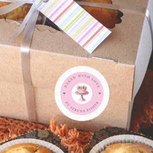 Rond Sticker d'affaires Pink Polka Pink Baked avec amou