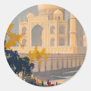 Rond Sticker d'affiche de voyage Taj Mahal Retro