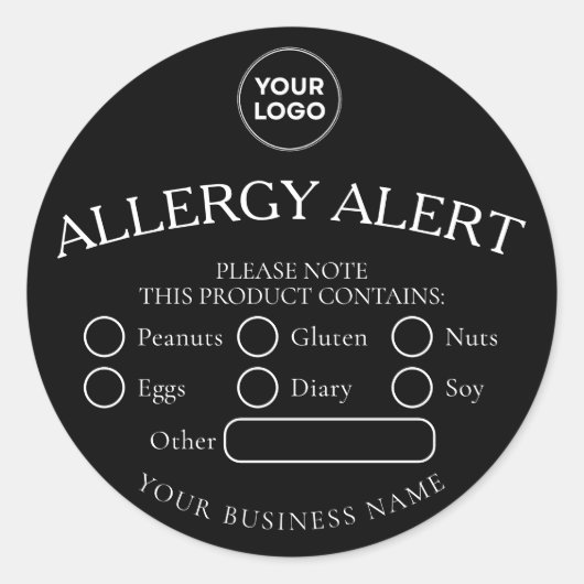 Rond Sticker d'alerte d'allergie aux aliments noirs noi (Devant)