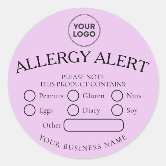 Rond Sticker d'alerte d'allergie aux aliments noirs sim (Devant)