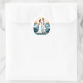 Rond Sticker d'amour de mariage de plage (Sac)