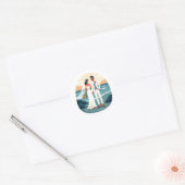 Rond Sticker d'amour de mariage de plage (Enveloppe)