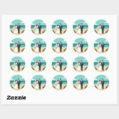 Rond Sticker d'amour de mariage de plage (Feuille)