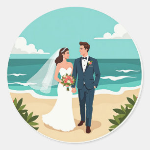 Rond Sticker d'amour de mariage de plage