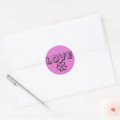 Rond Sticker d'amour rose chaud rétro Hipster avec Fleu (Enveloppe)