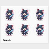 Rond Sticker d'Anime de chat pour ordinateur portable C (Feuille)