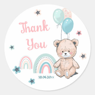 Rond Sticker d'anniversaire avec ours en peluche mignon