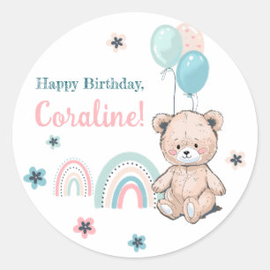 Rond Sticker d'anniversaire avec ours en peluche mignon