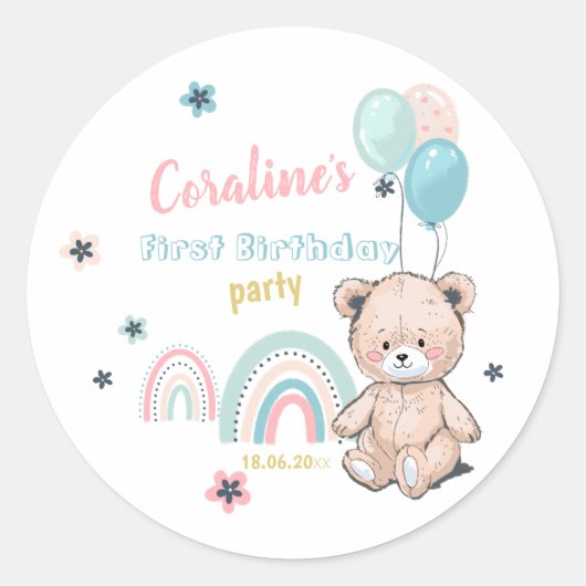 Rond Sticker d'anniversaire avec un ours en peluche mig (Devant)