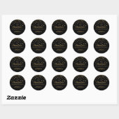 Rond Sticker d'anniversaire Confetti Noir & Or, Merci (Feuille)