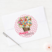 Rond Sticker d'anniversaire de cupcake Fleurs de printe (Enveloppe)