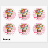 Rond Sticker d'anniversaire de cupcake Fleurs de printe (Feuille)