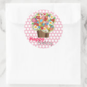 Rond Sticker d'anniversaire de cupcake Fleurs de printe (Sac)