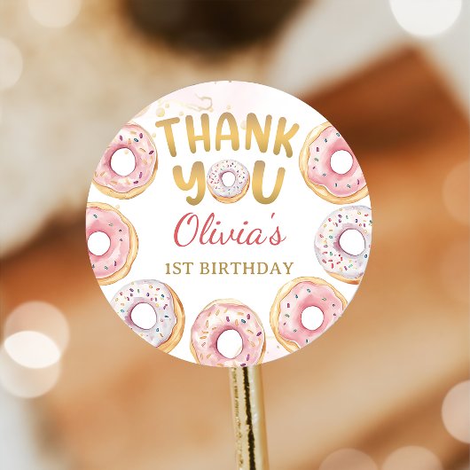 Rond Sticker d'anniversaire de Donut rose or