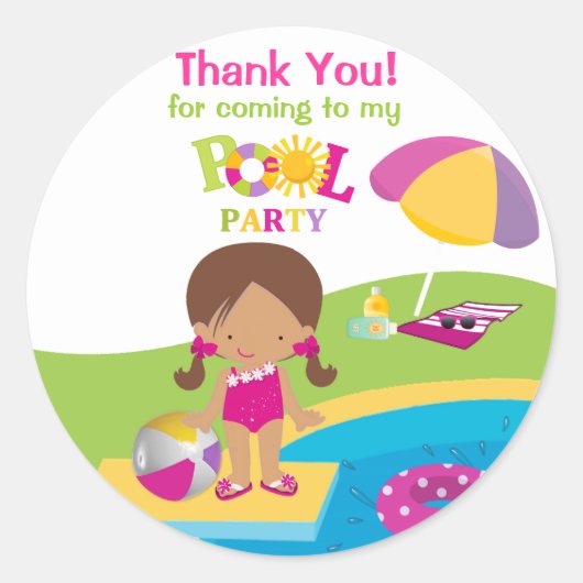 Rond Sticker d'anniversaire de la fête de la piscine po (Devant)
