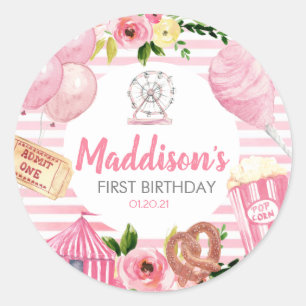 Rond Sticker d'anniversaire du Carnaval rose