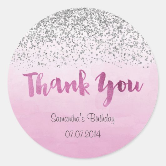 Rond Sticker d'anniversaire en argent et rose (Devant)