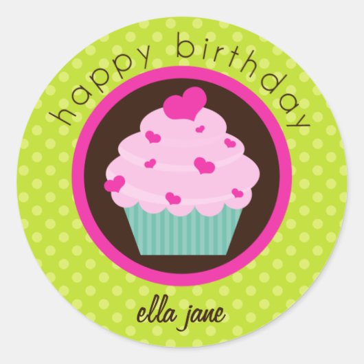 Rond Sticker d'anniversaire Green Polka Dot Cupcake (Devant)